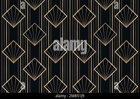 Art deco vector frame with geometric pattern on dark background Stock Vector