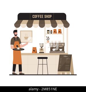 Vector illustration of street coffee shop. Illustration for website, landing page, mobile app, poster and banner. Stock Vector