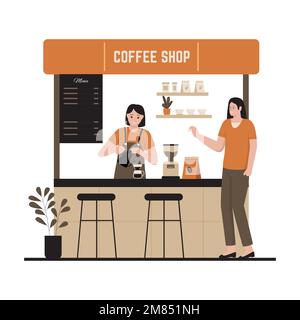 Vector illustration of street coffee shop. Illustration for website, landing page, mobile app, poster and banner. Stock Vector