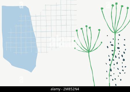 White grid floral background vector with dandelion flower doodle Stock Vector