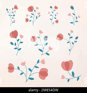 Cute pink flower element vector set feminine style Stock Vector