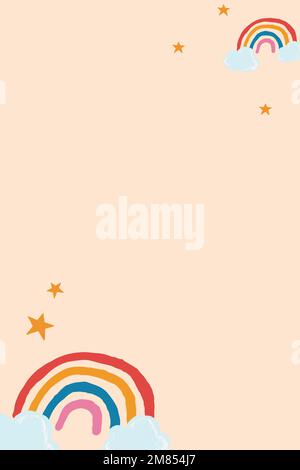 Cute rainbow frame vector in beige background cute hand drawn style Stock Vector