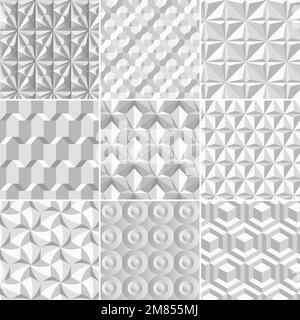 Simple 3D geometric pattern vector grey background set Stock Vector