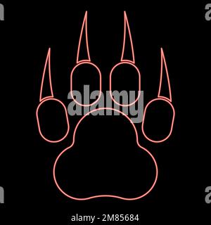 Neon print paw wild animal with claw track footprint predatory pawprint red color vector illustration image flat style light Stock Vector