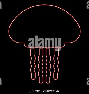 Neon jellyfish medusa marine animal underwater red color vector illustration image flat style light Stock Vector
