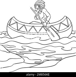 Native American Indian Canoe Isolated Coloring  Stock Vector