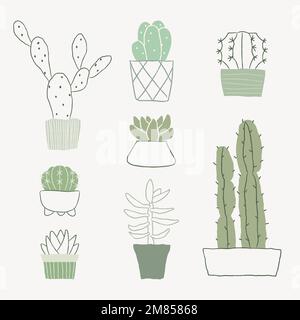 Houseplant cactus vector doodle set Stock Vector