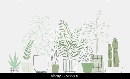 Potted plant doodle vector background Stock Vector