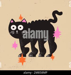 Cartoon black cat vector halloween illustration Stock Vector