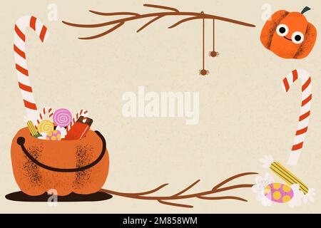 Halloween frame vector illustration, cute trick-or-treat pumpkin Stock Vector