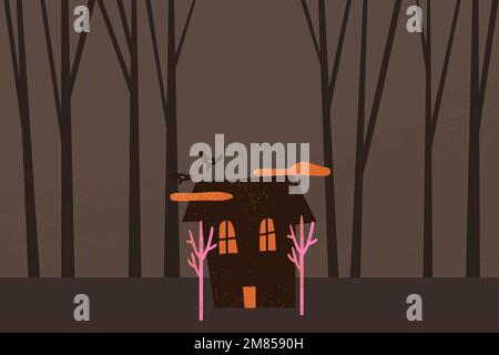 Cartoon Halloween background vector, spooky haunted house illustration Stock Vector