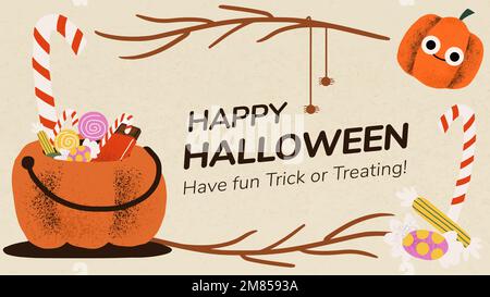 Halloween banner template vector, cute pumpkin illustration Stock Vector