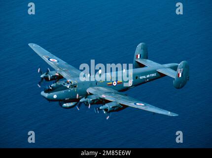 The Avro Shackleton is a British long-range maritime patrol aircraft (MPA) which was used by the Royal Air Force (RAF) and the South African Air Force (SAAF). It was developed by Avro from the Avro Lincoln bomber, which itself had been a development of the famous wartime Avro Lancaster bomber. Stock Photo