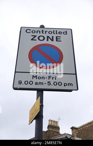 Controlled zone sign, London. Stock Photo