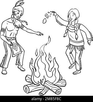 Native American Indian Fire Dancing Colored Stock Vector Image & Art ...