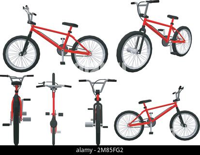 Set of Isolated Kids Bicycle In Metallic Color Frame With White Background Stock Vector