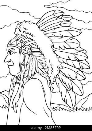 Native American Indian Chieftain Coloring Page Stock Vector
