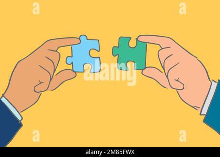 Business connection doodle vector hands connecting puzzle jigsaw Stock Vector