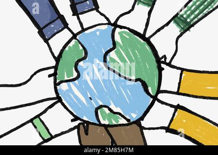 Environment doodle vector, hands holding globe Stock Vector