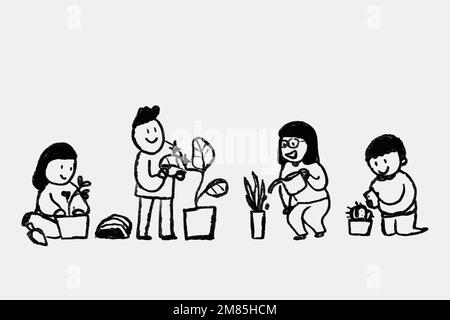 New normal hobby doodle vector, with plant parent Stock Vector