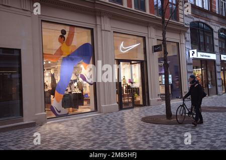 Copenhagen/Denmark/12 January 2023/ Nike proucts store on kobmagergade in danish capital Copenhagen. (Photo. Francis Joseph Dean/Dean Pictures Stock - Alamy