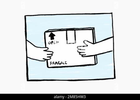 Shopping parcel delivery doodle vector contactless concept Stock Vector