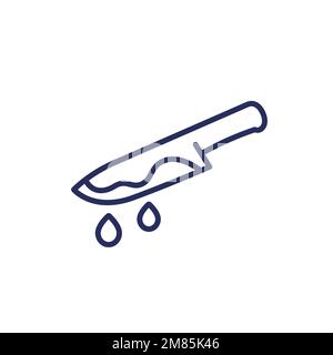 knife in blood, murder line icon Stock Vector