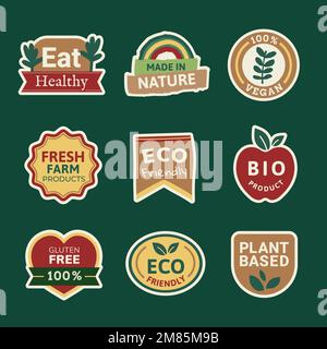 Organic products badges set vector for food marketing campaigns Stock Vector