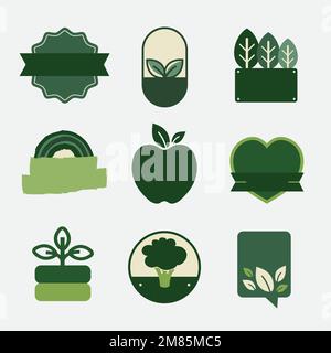 Natural products blank badges set vector in green Stock Vector