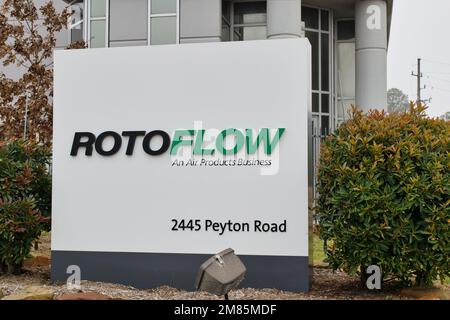 Houston, Texas USA 11-24-2022: Rotoflow office sign and building exterior in Houston, TX. Turbomachinery air products business. Stock Photo