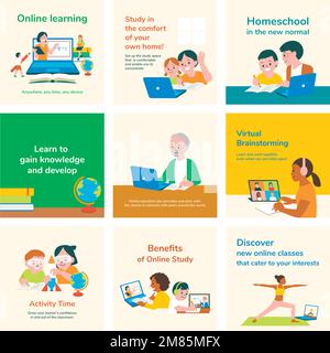 Online learning editable template vector education set Stock Vector