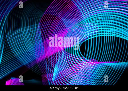 Abstract technology banner design. Digital neon lines on black background. Modern circuit texture. Stock Photo