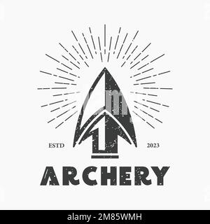 Rustic Vintage Arrow Sun Ray Badge for Archer Archery Vintage Retro Summer Hunting logo design,template Stock Vector