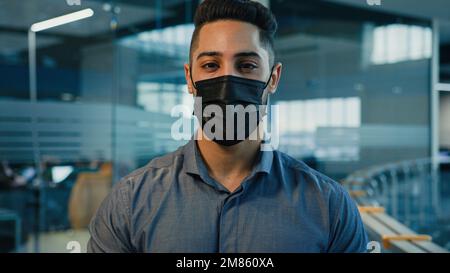 Close up headshot in office male business portrait ethnic multiracial multiethnic Hispanic Indian businessman manager entrepreneur executive guy Stock Photo