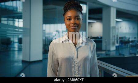 African American ethnic millennial 30s successful confident strong businesswoman in office. Woman corporate worker feminism lady female leader Stock Photo