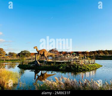 Robotic, animatronic, dinosaur in Pangea section of Yorkshire Wildlife Park Stock Photo