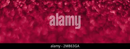 Viva magenta, pink sparkling glitter bokeh panoramic background banner, abstract defocused texture header. Holiday lights. Color of the year 2023 Stock Photo