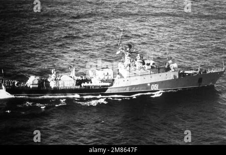 A starboard beam view of a Soviet Grisha I class frigate underway. Country: Mediterranean Sea (MED) Stock Photo