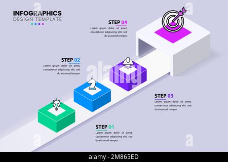 Infographic template with icons and 4 options or steps. Isometric style. Can be used for workflow layout, diagram, banner, webdesign. Vector illustrat Stock Vector