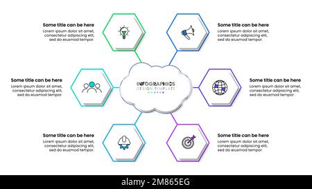 Infographic template with icons and 6 options or steps. Cloud. Can be used for workflow layout, diagram, banner, webdesign. Vector illustration Stock Vector