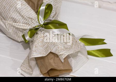 Bouquet packaging elements. Bouquet of zephyr flowers. On a white background. Close-up. Stock Photo
