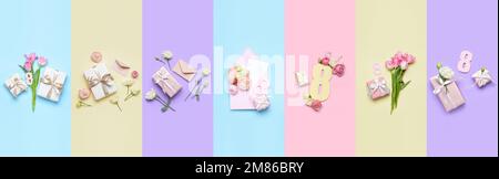 Set of beautiful gifts, flowers and letters for International Women's ...