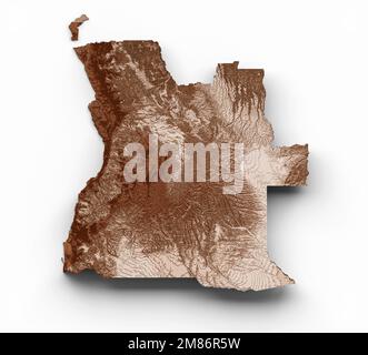 A 3D illustration of the map of Angola in a retro style with brown graphics Stock Photo