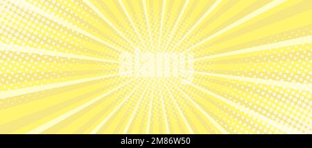 Vibrant Yellow Sunburst Background. Comic halftone style Radial geometric Vector Illustration Stock Vector