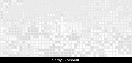 Abstract irregular mosaic background with small grey squares. Monochrome pixelated vector graphic pattern Stock Vector