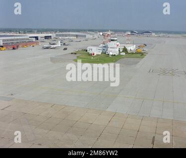 An aerial view of the air traffic control tower. Base: Mcas, Cherry Point State: North Carolina (NC) Country: United States Of America (USA) Stock Photo