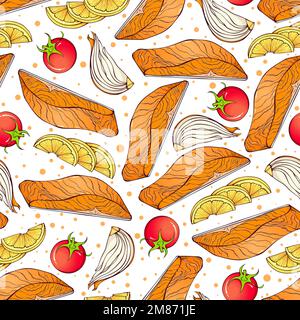 Seamless pattern with salmon fillet Stock Vector
