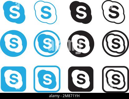 The skype icon in various shapes and designs in blue and black isolated on a white background Stock Vector