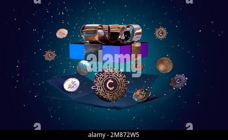 Airdrop Banner, Celebration Anniversary Crypto, Crypto Gift Banner. 3D rendering Stock Photo