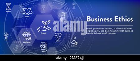 Business and Corporate Ethics Showing Company Values Icon Set with Web Header Banner Stock Vector
